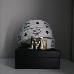 MCM white leather belt